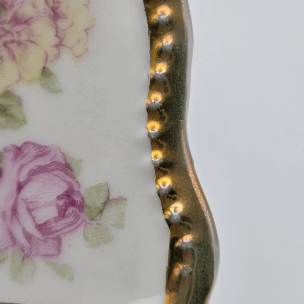 Set Of 5 Three Crown China Germany Floral Rose Salad / Dessert Plates Gold Gilt